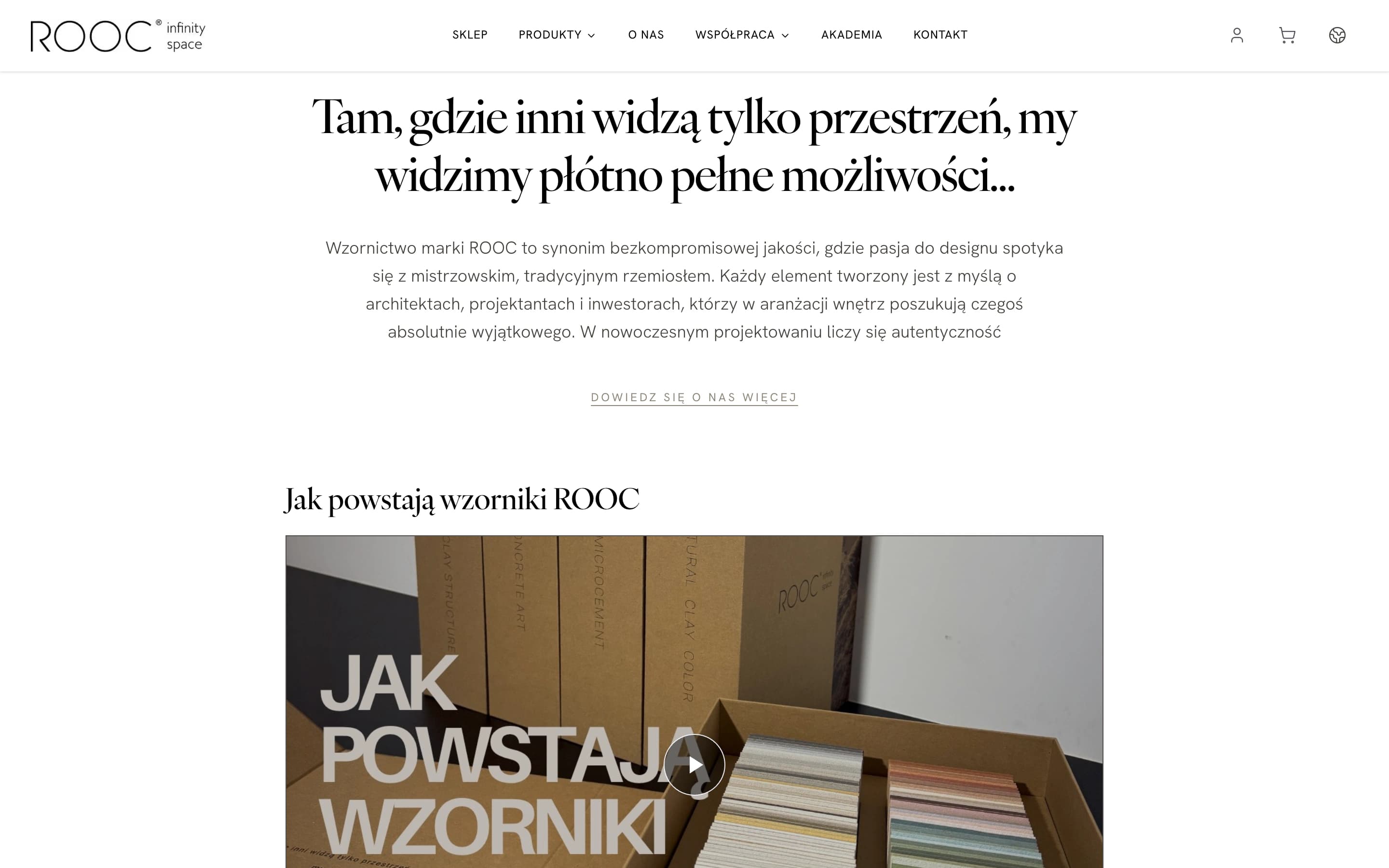 Historia marki ROOC i prezentacja próbek materiałów.